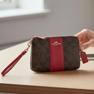 Coach Signature Brown and Red Wristlet